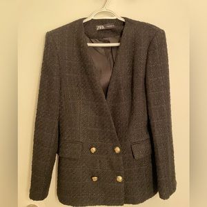 Zara tweed blazer black